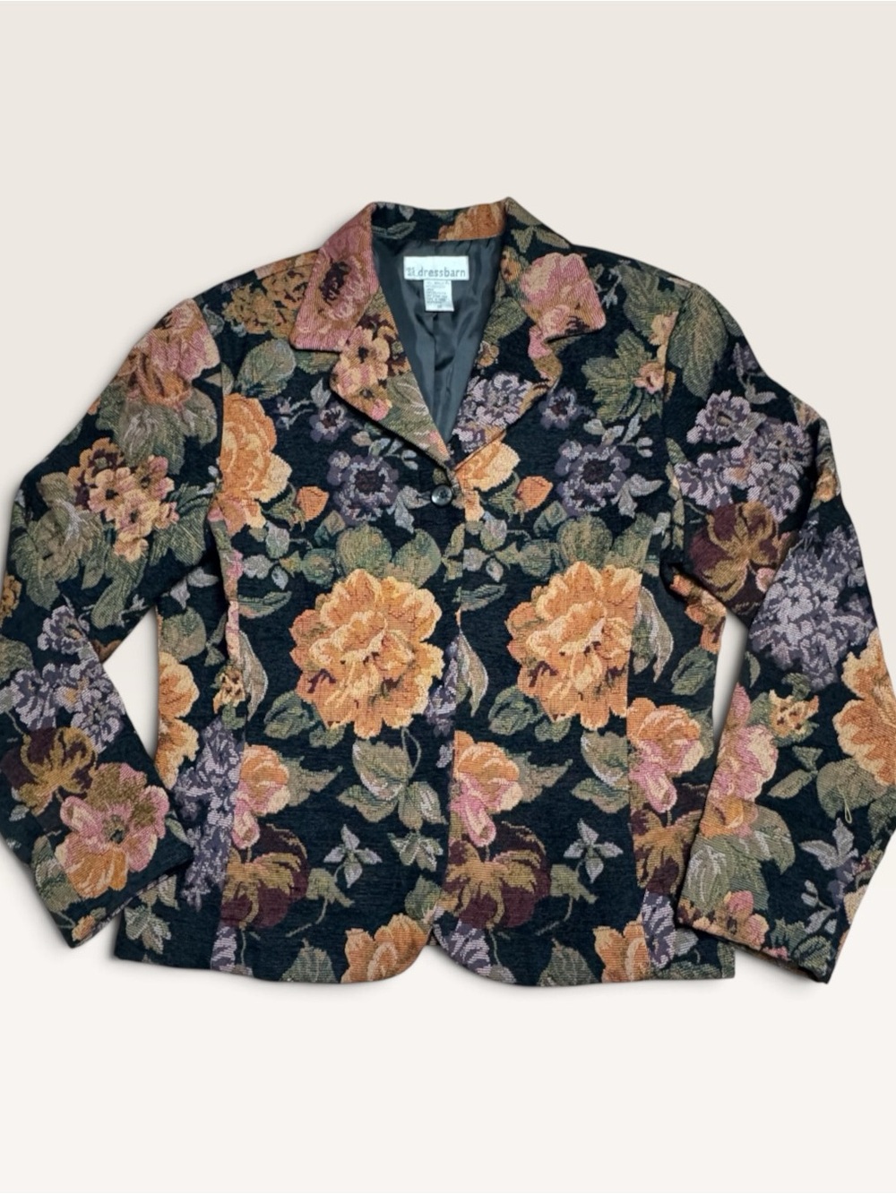 Dressbarn Floral Tapestry Blazer Size 12 Dark Floral Jacquard Jacket